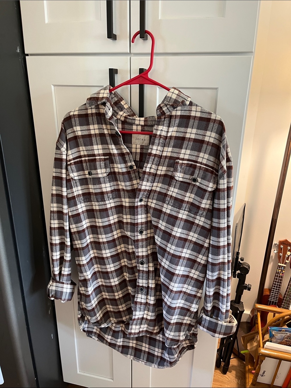Jachs Cotton Brown, Gray and White Plaid Casual Button-Down Shirt Flannel